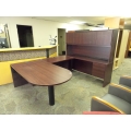 Mahogany C / U Suite Desk w Bullet Top and Overhead, 98 x 72 in.